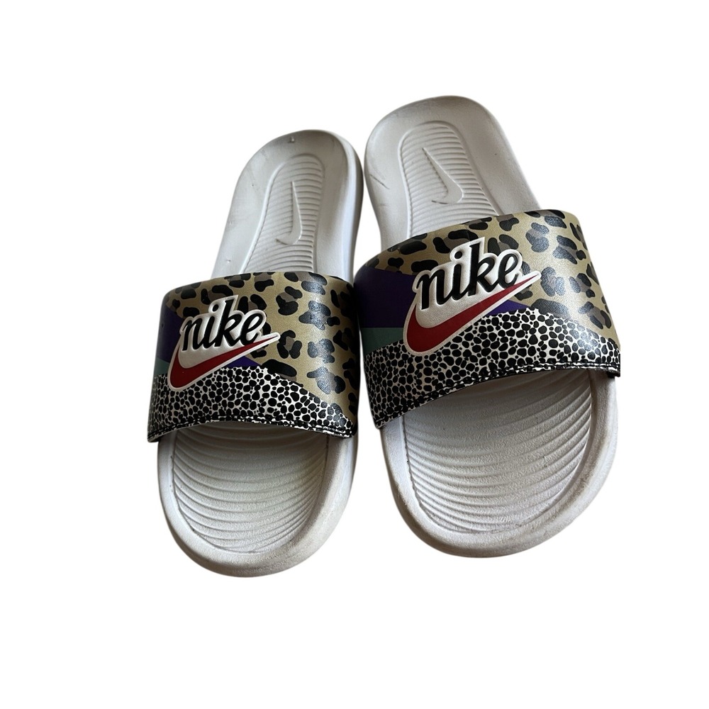 Nike Kawa Slide Sandals White Animal Print Logo Unisex Slip On Slides